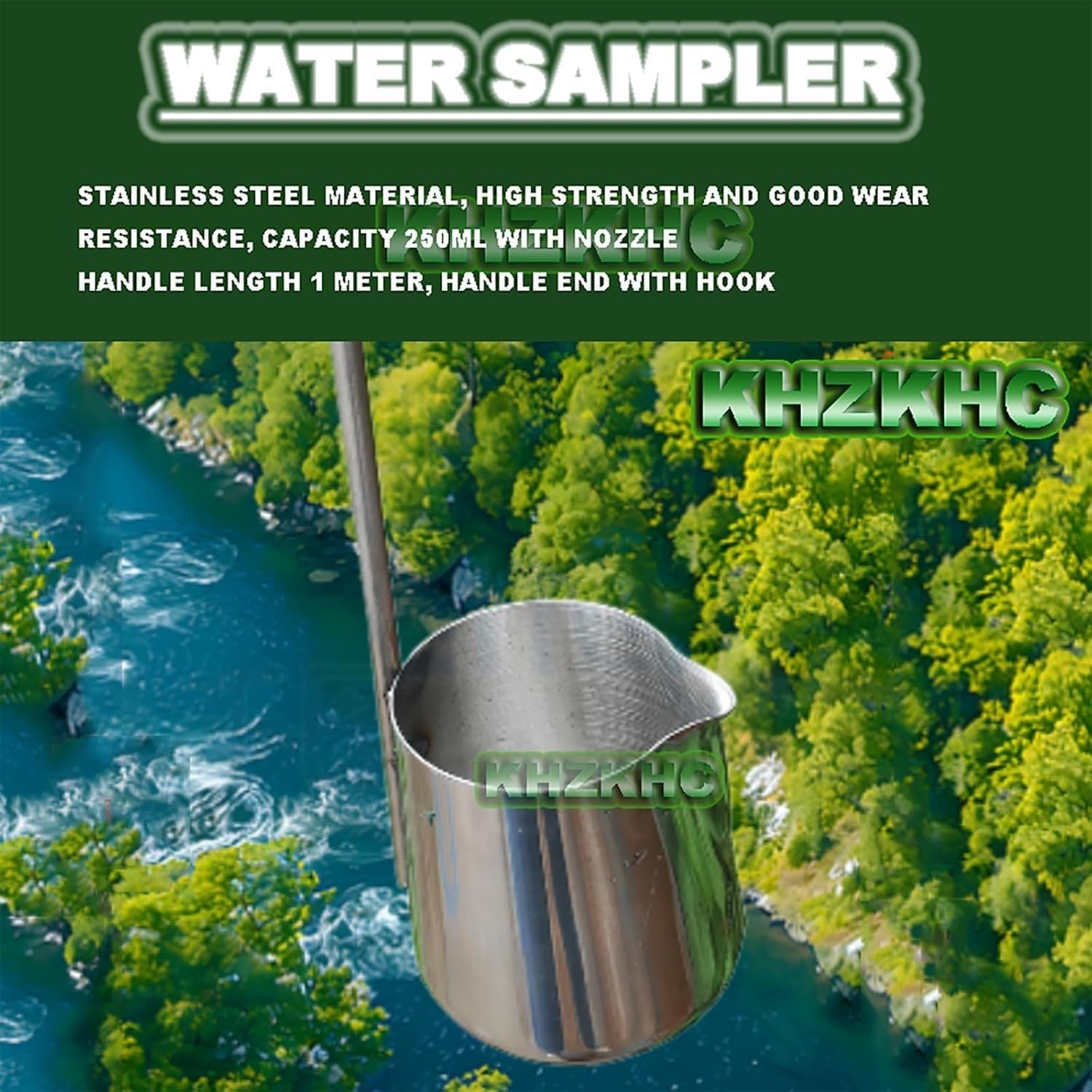 Tomamuestras Agua Acero Inoxidable De 250 Ml, Cucharón Muestreo Agua, Longitud Del Mango, Gancho De 1 M Con Asa, Cucharón Líquido Resistente For Pruebas Laboratorio, Industriales Y Ambientales