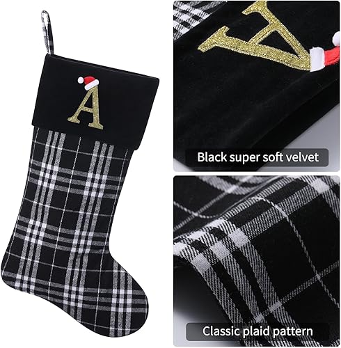 Miniatura 63 de Calcetines de Navidad personalizados con monograma inicial, adornos colgantes, medias clásicas de cuadros rojos de 19 pulgadas, decoraciones