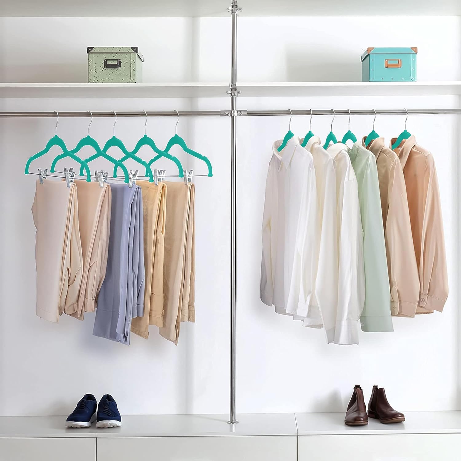 VECELO 40 Pack Velvet Clothes Hangers with Adjustable Clips,Heavy-Duty Non Slip & Space-Saving with 1 Magic Hangers & 2 Tie Rack for Suit Coat Pants Skirt Dresses