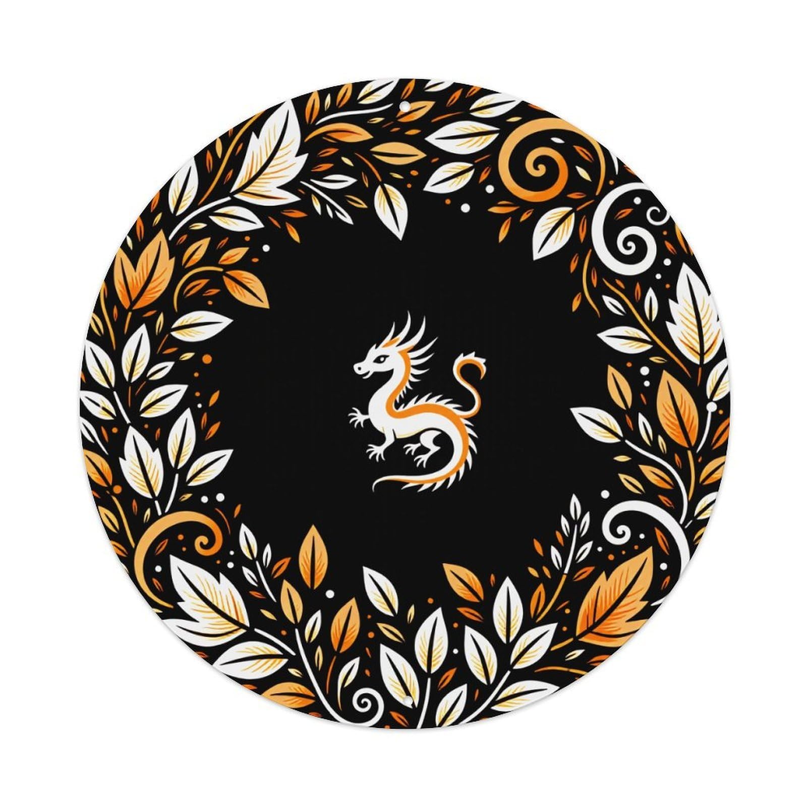 Dragon Leaves Swirls Pattern Art Vintage Metal Tin Sign Retro Wall Decor for Home Bar Garage Cafe, Indoor & Outdoor Decorative，circle Metal Poster, 8x8 Inch