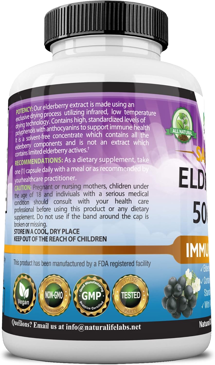 Sambucus Elderberry 5,000 mg Super Concentrated 65:1 with Vitamin C & Zinc - Sambucus Extract Immune Support, Immune Defense| Non-GMO | 90 Veggie Capsules