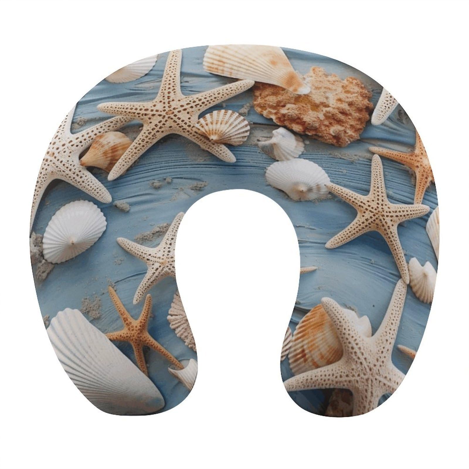 Adfgyerh Style Shell Starfish Pattern U-Shaped Pillow，Memory Foam Pillow Core，Cushion ，Provide Neck Support ，Travel Pillow，Suitable For Airplanes, Cars, Homes, And Offices.