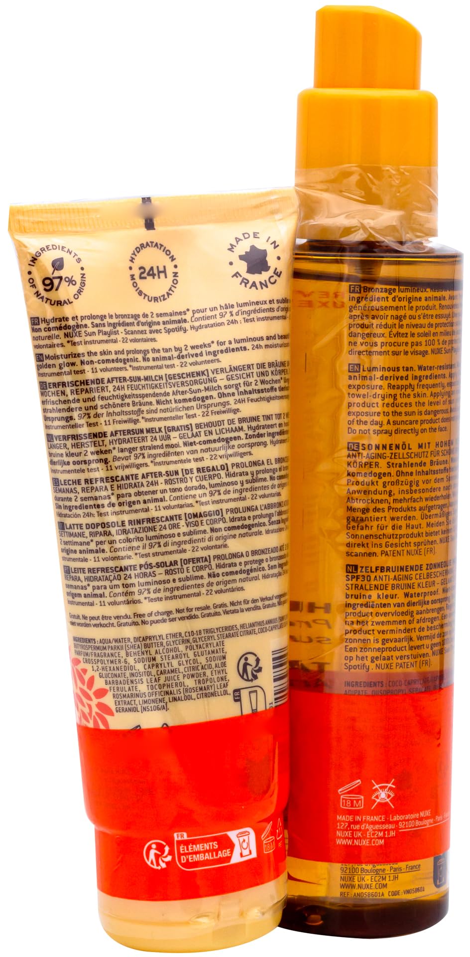 Nuxe Sun Huile Solaire Bronzante Visage et Corps SPF30 150 ml + Lait Fraîcheur Après-Soleil Visage et Corps 100 ml Offert