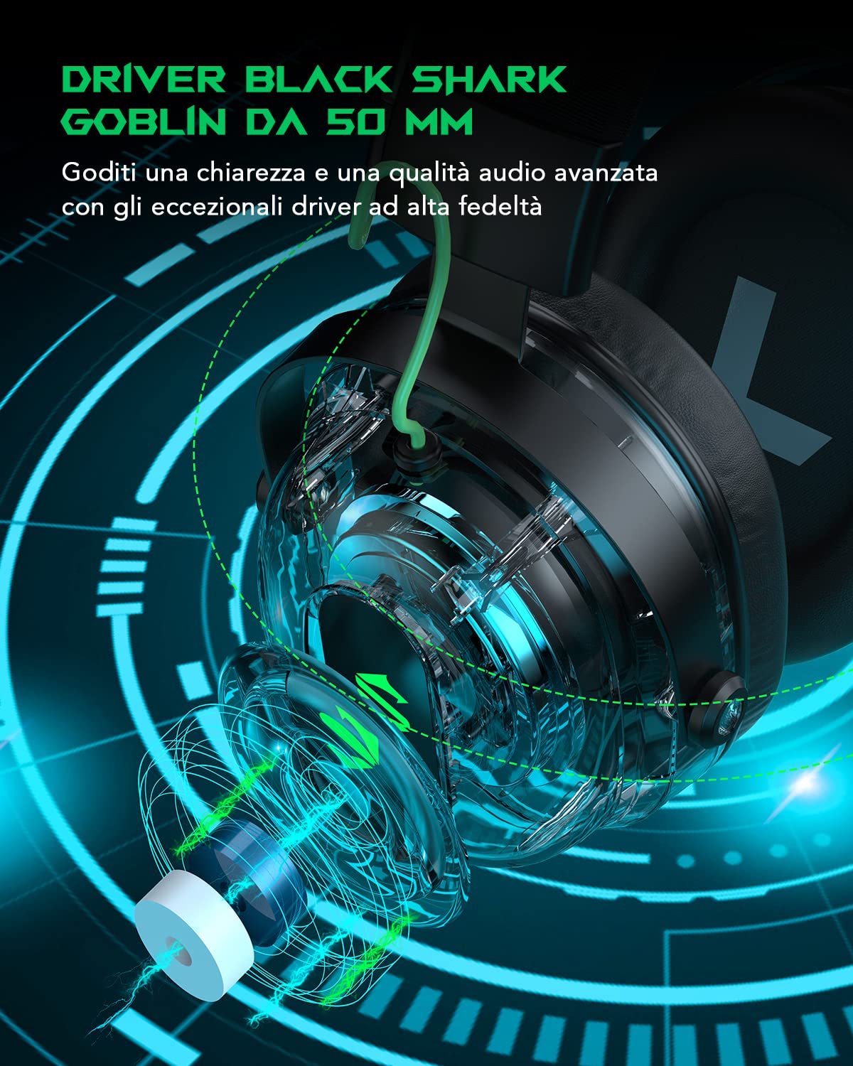 Black Shark Cuffie Gaming con Microfono Cardioide che Elimina i Rumori, Cuffie da Gaming per PC, PS4, PS5, Xbox, Switch, Driver Dinamici 50mm, Over-ear Cuffie con Microfono e Luce LED