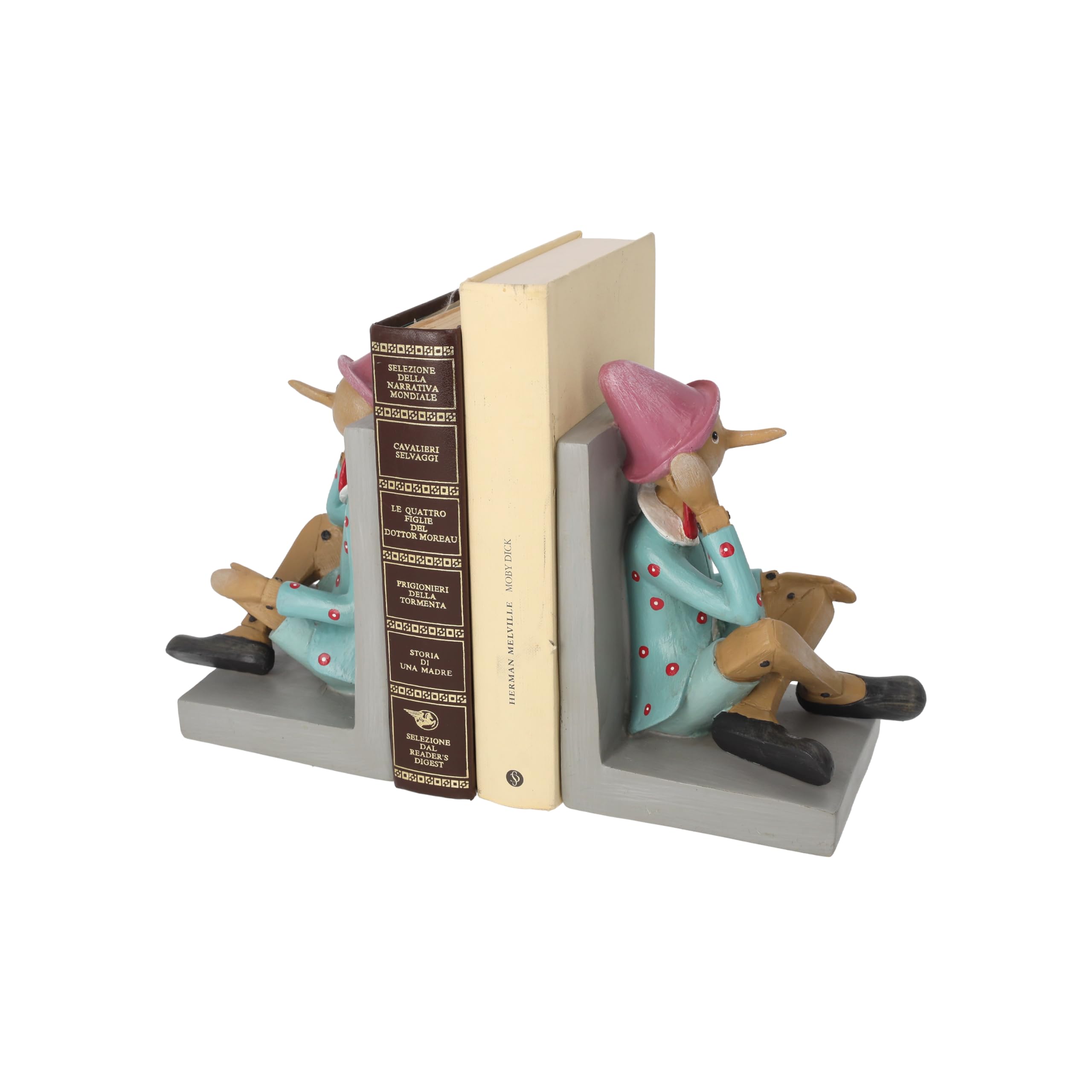 KEYHOMESTORE | Coppia di Fermalibri con Pinocchio in Resina, Decorazione Unica per Librerie e Scrivanie (19x13x18cm), in Resina di Alta Qualità - Made in Italy