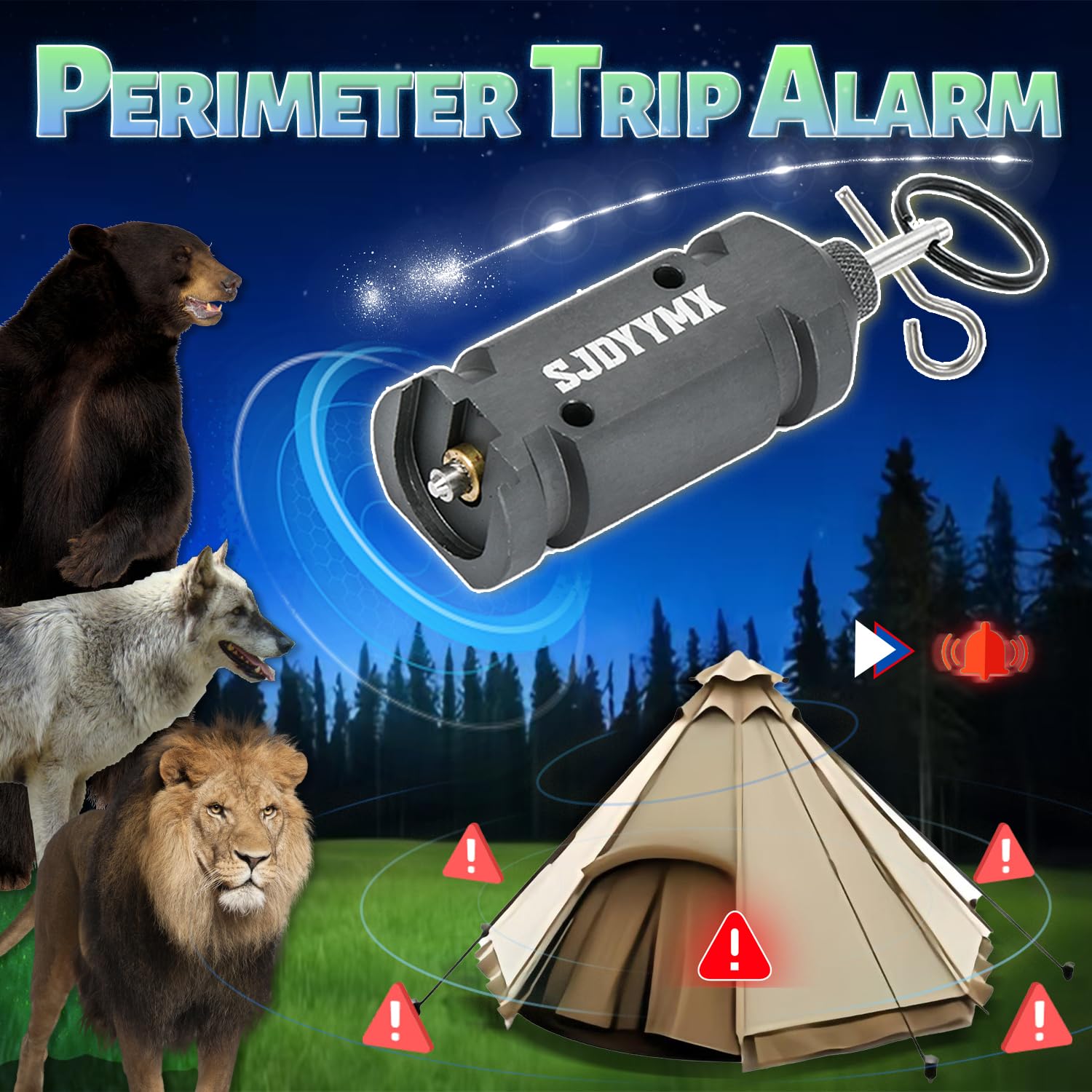 Perimeter Trip Wire Alarm-Gerät – 12-Gauge, 22 Optionen, Frühwarnsystem Für Camping & Sicherheit – Aus Aluminium, Armeegrün
