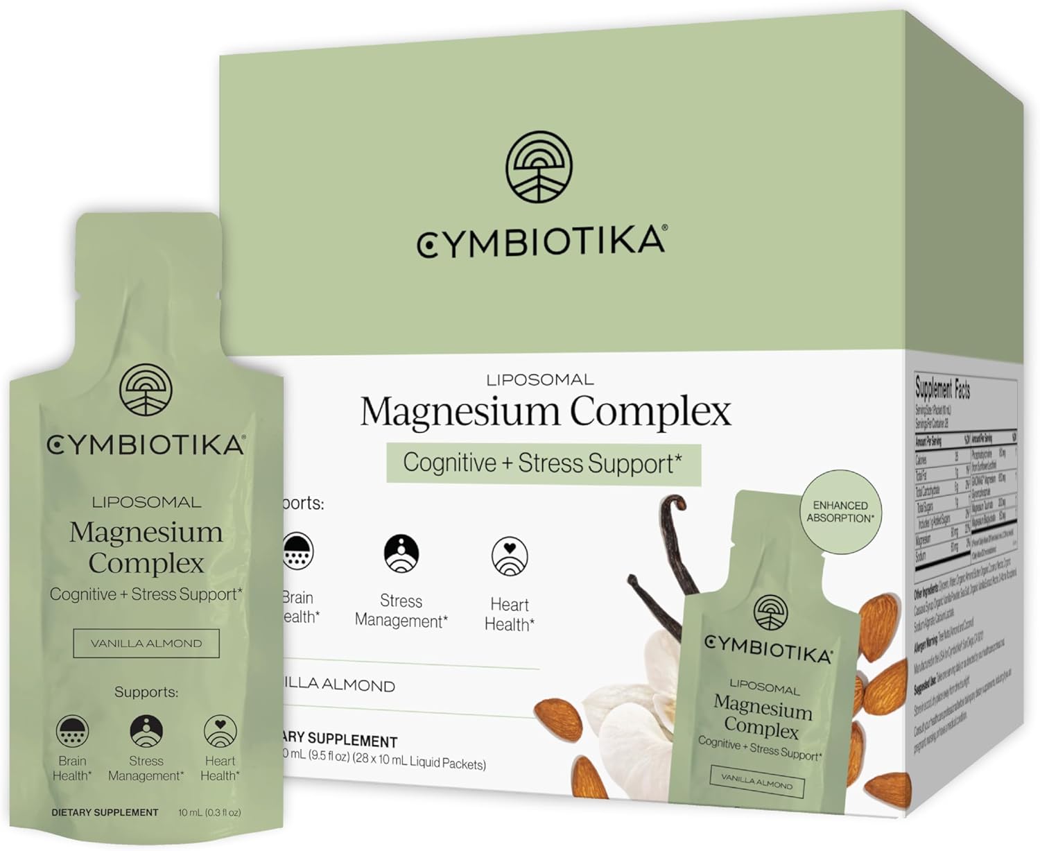 Cymbiotika Liposomal Magnesium Complex – Promotes Relaxation, Restful Sleep, and Heart & Brain Health – Highly Absorbable 3-in-1 Formula – Vanilla Almond, 10 mL Pouches (28 Count)