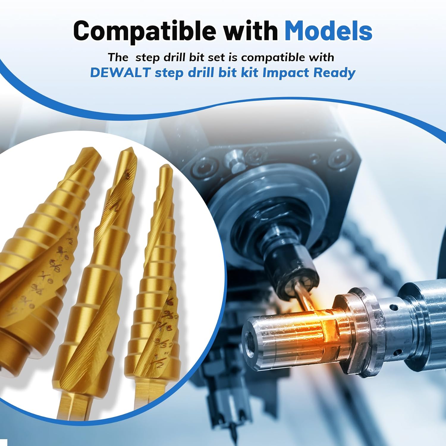3Pcs Cobalt Step Drill Bit Set Replace for DWA1790IR, Compatible with DEWALT Step Bits, 1/8 in to 7/8 in, 1/4" Hex Shank for Stainless Steel, Metal, Wood, Plastic