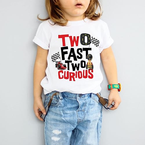 Miniatura 2 de Two Fast two curious T-Shirt Second Birthday Shirt 2nd Birthday T-Shirt Race car Birthday Shirt Birthday Boy Shirt cars birthday party (3T)