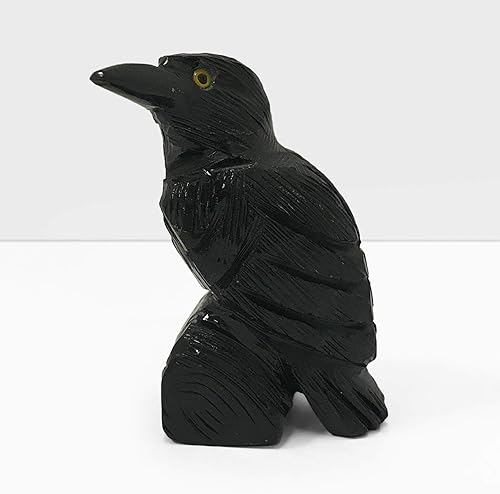 Miniatura 9 de Gem Avenue Talla de cristal de cuervo de obsidiana negra  Figura espiritual hecha a mano para altar, curación energética y regalos