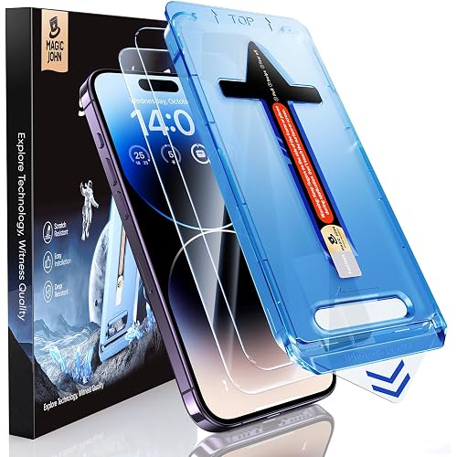 MAGIC JOHN 2 Pack for iPhone 14 Pro 6.1 inch Tempered Glass Screen Protector, Auto Dust-Elimination Installation, Bubble Free, Dynamic Island Compatible, HD Clear, Easy Installation