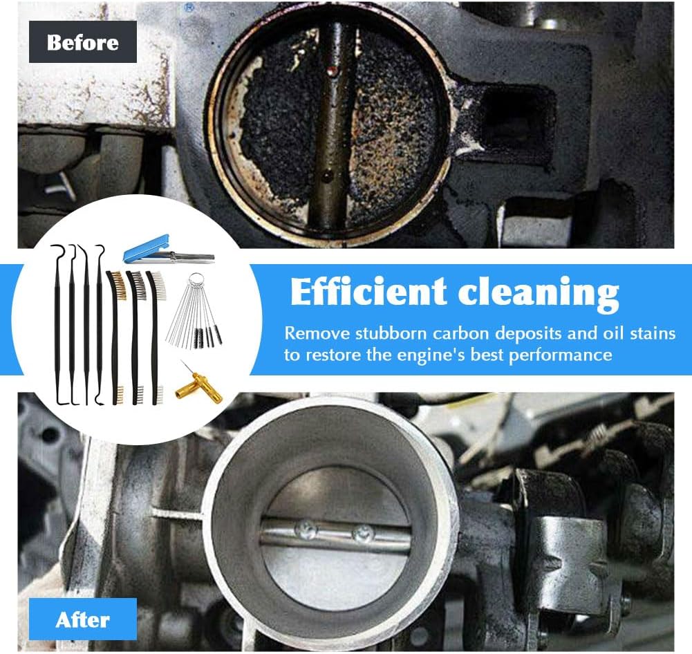 Carburetor Cleaning Kit, 37Pcs Torch Tip Cleaner Set with 3 Double Head Brush 23 Needles 5 Nylon Brushes 1 Scraper 4 Cleaning Hooks and Case for Motorcycle/ATV/Lawn Mower/Torch Chainsaw Small Engines