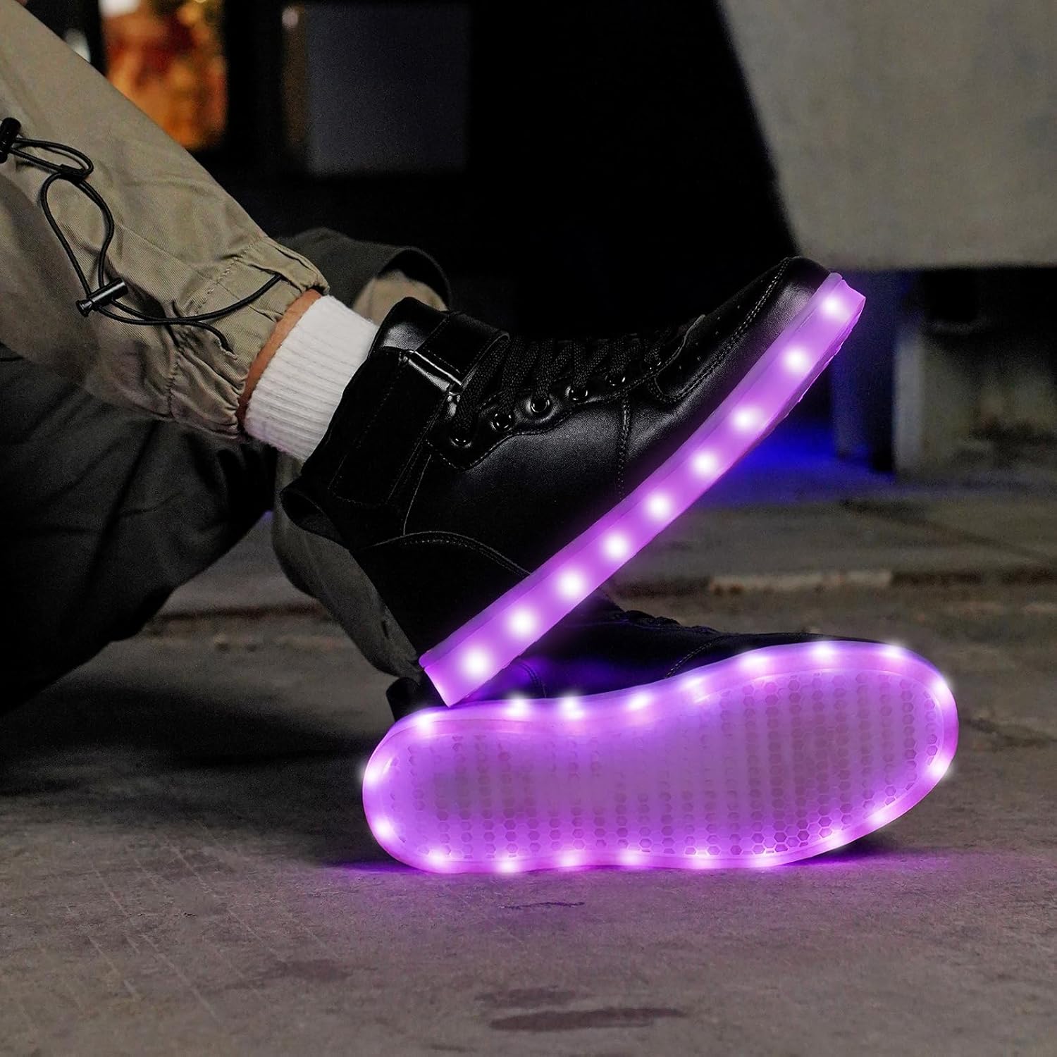 BosenHulu Light Up Shoes for Women Men,Unisex LED High Top Halloween Sneakers USB Rechargeable Glowing Luminous Party Dancing Flashing Shoes for Teens - Image 3