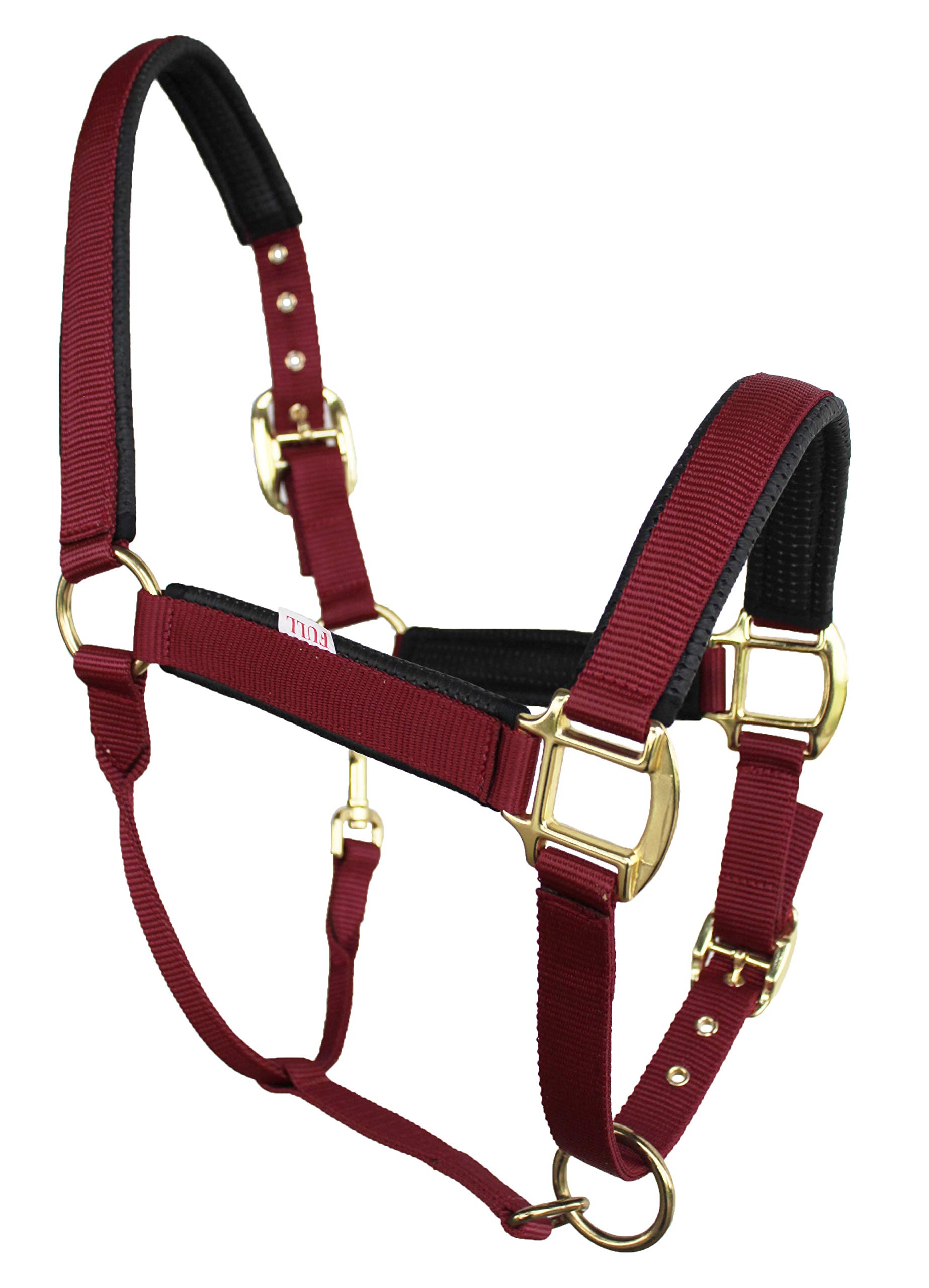 CHALLENGER Nylon Horse Neoprene Padded Burgundy Adjustable Halter Brass Hardware 606173BG