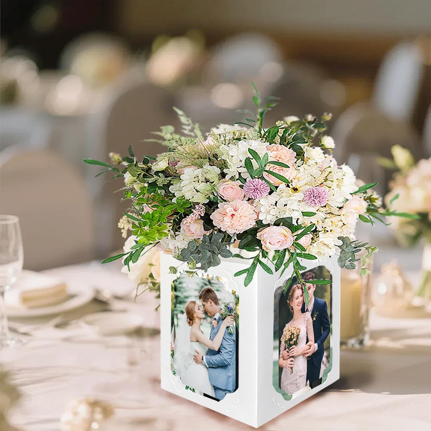 18PCS Picture Centerpieces for Table Decoration, Photo Frame Display 6/7 Inch White Photo Holders Props Box, Photo Centerpieces for Table for Graduation Decoration, Wedding, Birthday Party