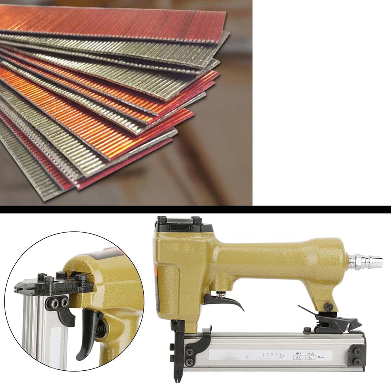 Ymiko Pneumatic Nail Air Pin Nailer Professional Heavy Duty Air Stapler with 100pcs Nails for Woodworking Furniture Decoration Cabinet Doors and Size 10 25mm
