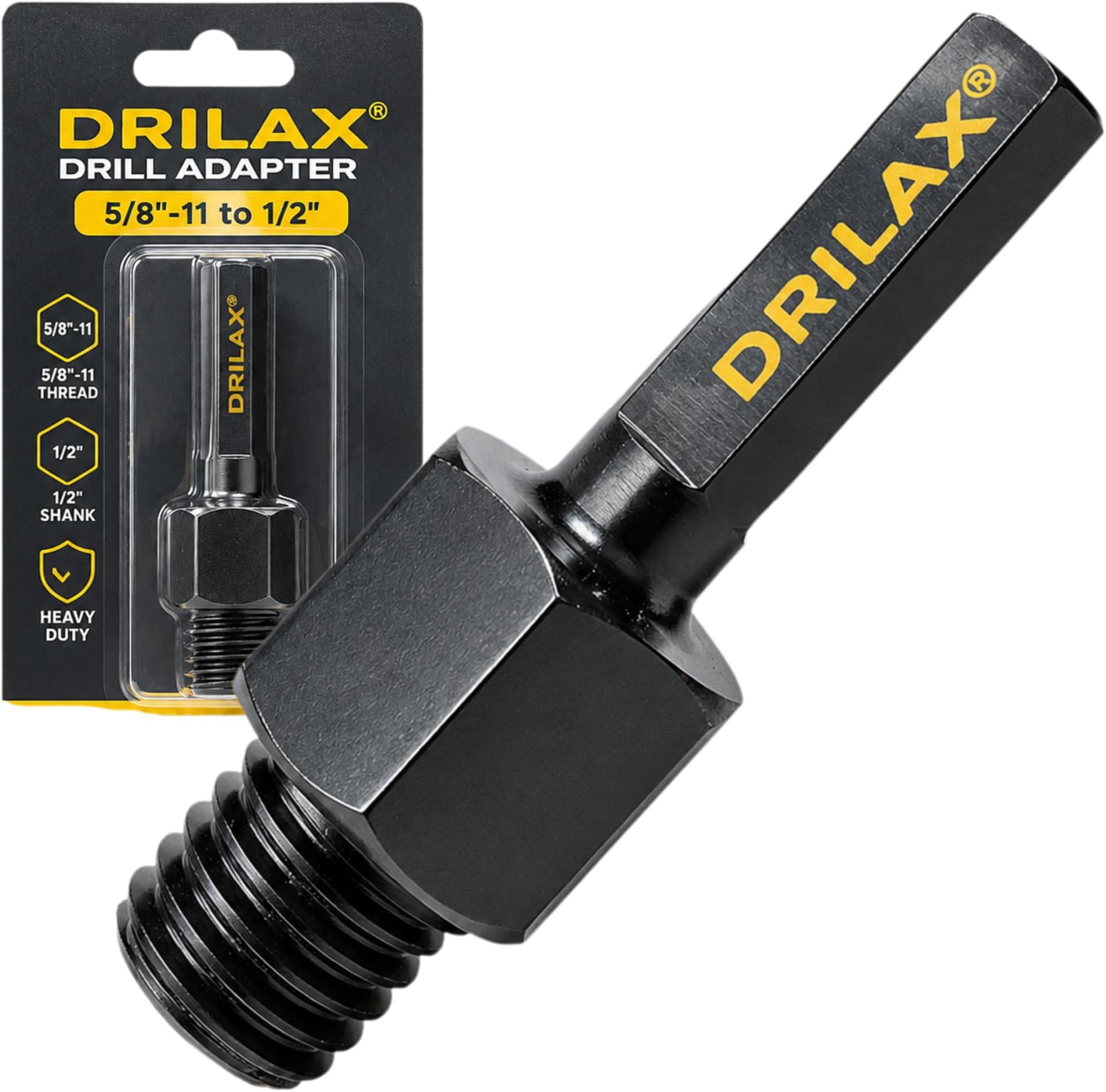 Drilax 5/8"-11 to 1/2 Inch Drill Adapter – Heavy-Duty Triangle Shank Arbor for Diamond Hole Saws, Grinding Cups & Polishing Pads | Converts Angle Grinder Accessories to Standard Drill