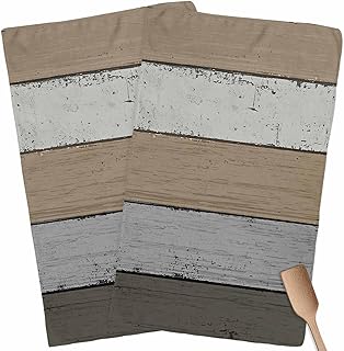 Chucoco Kitchen Towel Absorbent Dish Towels Farm Retro Grey Wood Board 2 Pack Soft Reusable Hand Towel Washing Cloths, Quick Drying Hanging for Home Cleaning Gradient Wooden Grain