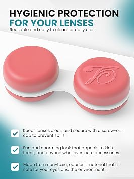 SPORTS WORLD VISION 1PC Pink Macaroon Contact Lens Case | Compact, Portable & Leakproof Contact Lens Holder | Durable, Travel-Friendly Contact Lens Solution Box with Same Color Set