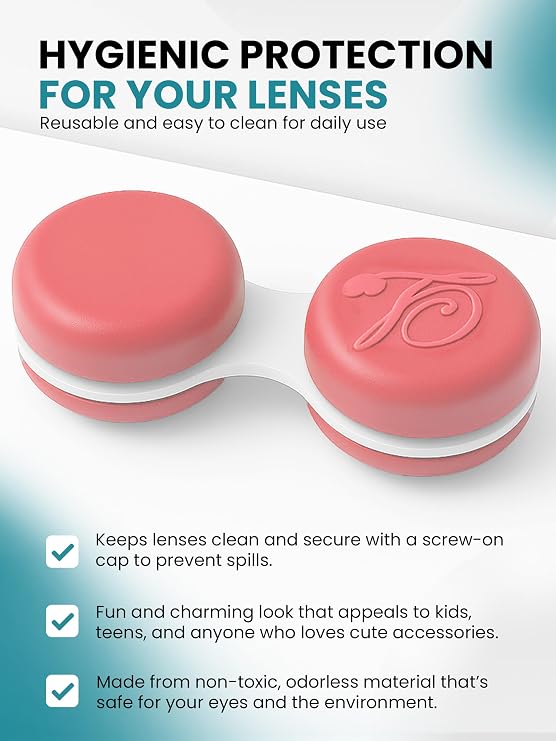 SPORTS WORLD VISION 1PC Pink Macaroon Contact Lens Case | Compact, Portable & Leakproof Contact Lens Holder | Durable, Travel-Friendly Contact Lens Solution Box with Same Color Set