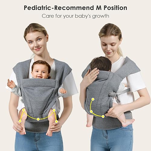 Miniatura 5 de Portabebés para recién nacidos a niños pequeños (7-30 libras), portabebés con soporte para la cabeza, portabebés con soporte lumbar mejorado, gris