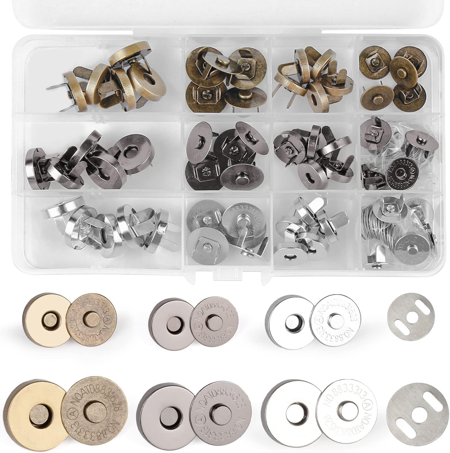 Zhenle 30 Sets Magnetic Buttons Snap Fasteners 18mm 14mm No Sewing Snap Buttons Set Magnetic Clasp for Craft Bag,Purses,Leather Craft Supplies