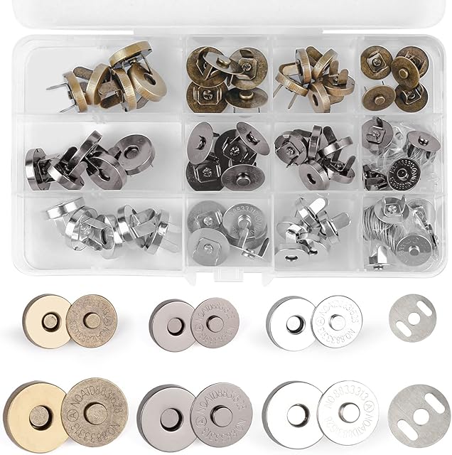 Zhenle 30 Sets Magnetic Buttons Snap Fasteners 18mm 14mm No Sewing Snap Buttons Set Magnetic Clasp for Craft Bag,Purses,Leather Craft Supplies