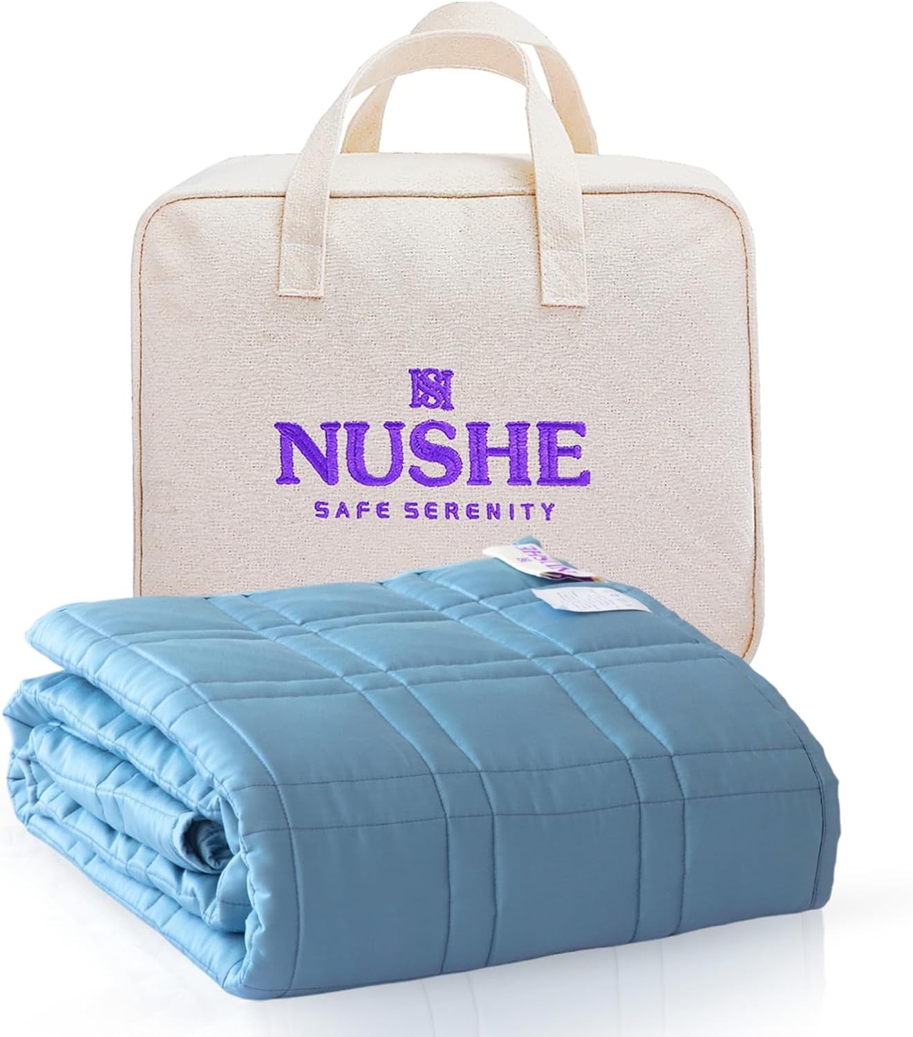 Weighted Blanket for Adults (20 lbs, 60”x80”, Blue) Queen Size. 100% 300TC Viscose, Derived from Bamboo-Premium 7 Layer Cooling Weighted Blankets. Breathable Blanket with travel bag & Machine Washable