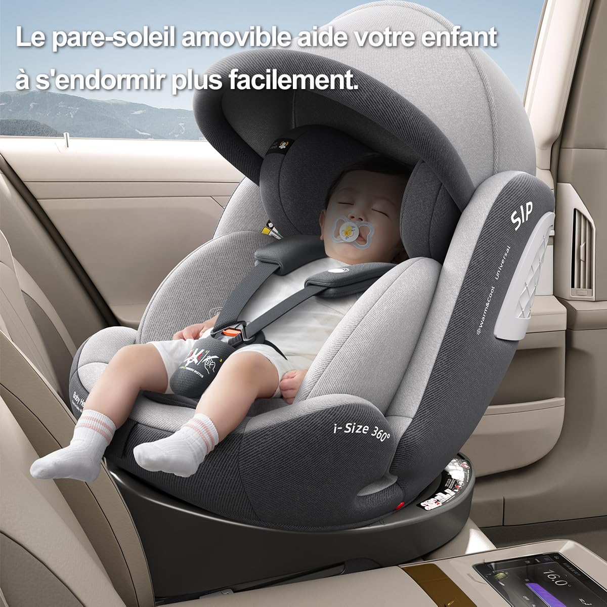 Heekin siège auto bébé 360 pivotant ISOFIX+TopTether 0-36kg 0-12ans Gris