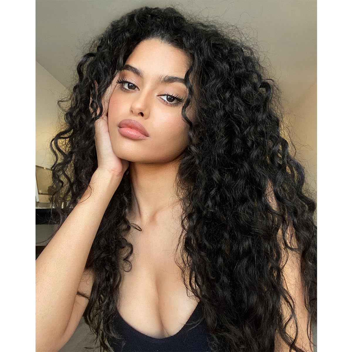 2022 new 24 inch synthetic  long curly wig hair for Women Black Synthetic Curly Clip-In Hair Extensions 9-Piece  main image 4