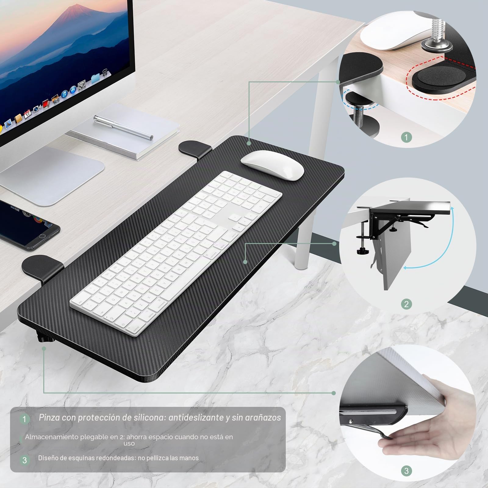 VAYDEER Extensión ergonómica de escritorio, extension de escritorio, soporte abrazadera para ratón, bandeja para teclado, estante para reposabrazos, extensión de escritorio para computadora(negro)