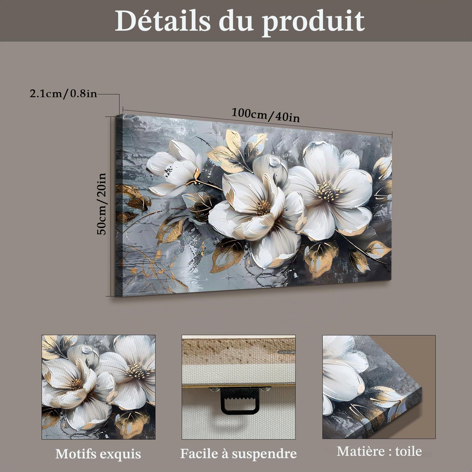 JHHUAMO Tableau Decoration Murale Salon Fleur Feuille Chambre 50x100 cm