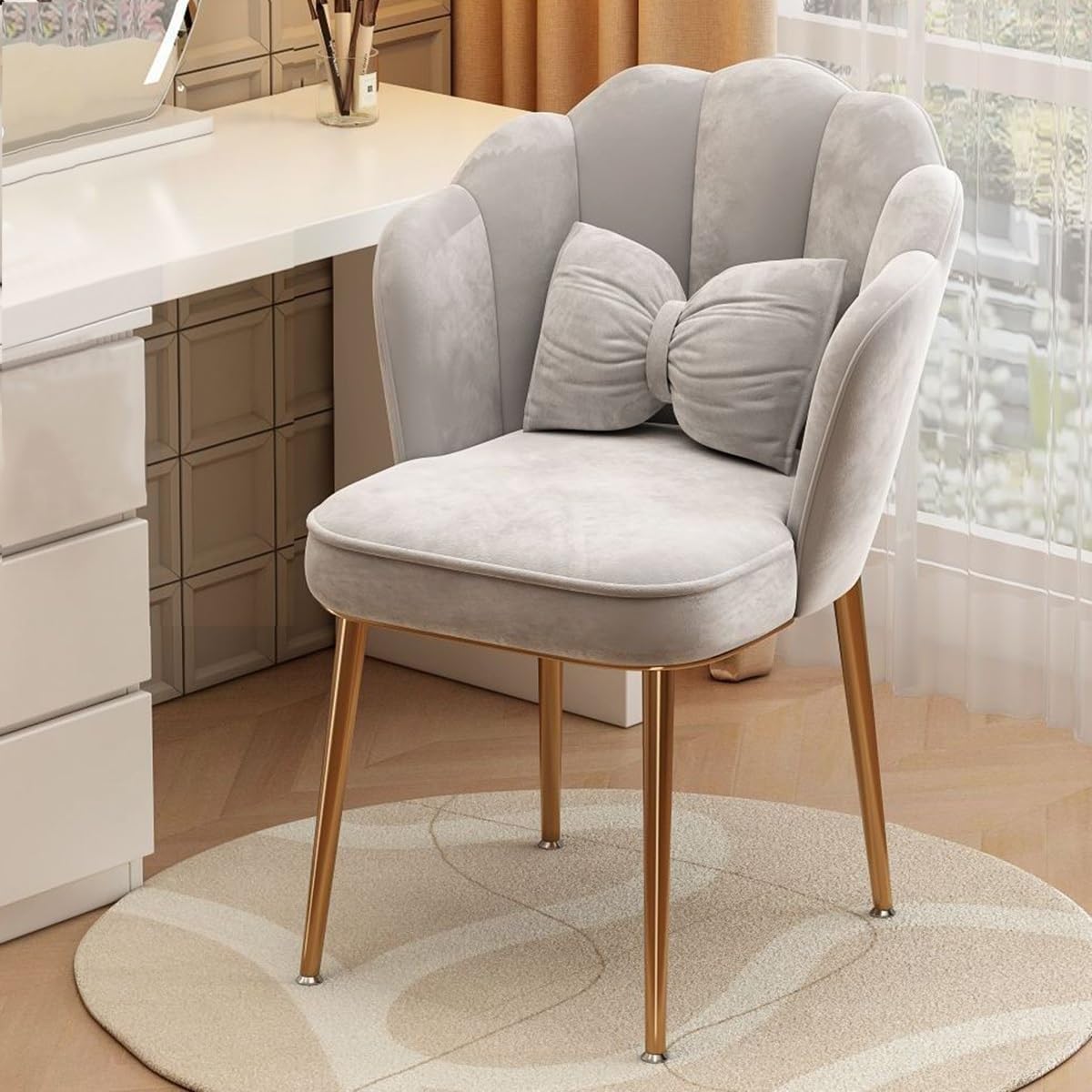 Poltrona in velluto imbottita con gambe in metallo, per il tempo libero, per casa, ufficio, camera da letto, soggiorno, sala da pranzo (grigio chiaro)