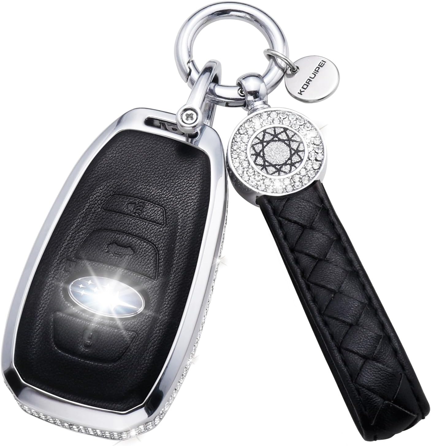 Compatible with Sbaru Key Fob Cover with Keychain Genuine Leather Crystal Key Protector