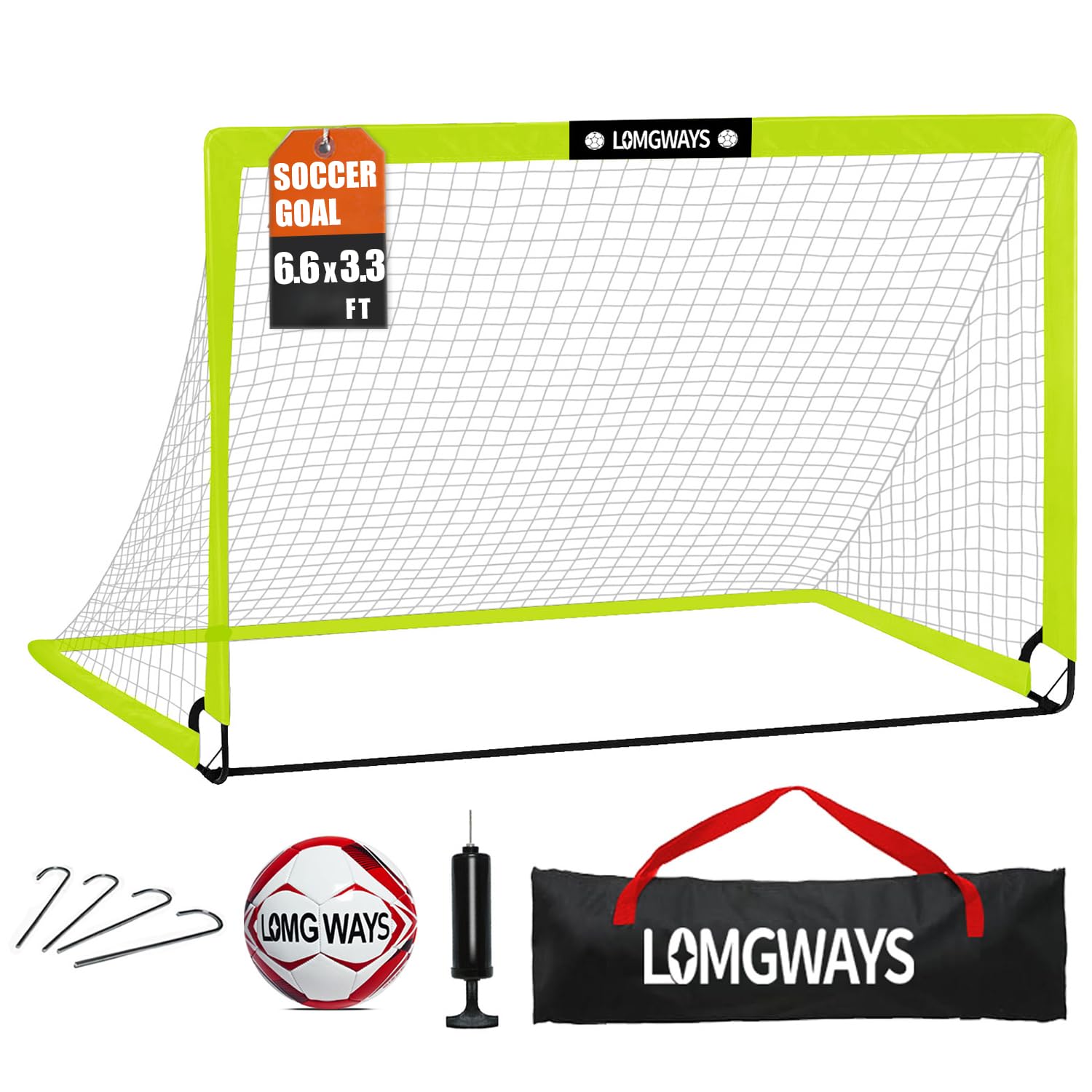 LOMGWAYS Soccer Goal for Kids + Youth with Carry Bag for Practice &amp; Games