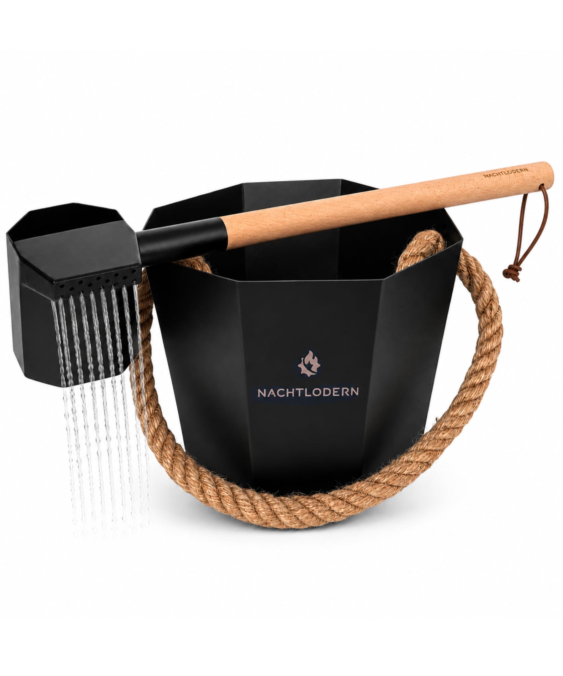 Sauna Eimer und Kelle mit Regeneffekt – Edelstahl Saunaeimer im Oktagon-Design & Saunakelle mit Regen-Funktion – Modernes Saunazubehör & Aufgusseimer Set für den perfekten Sauna Aufguss
