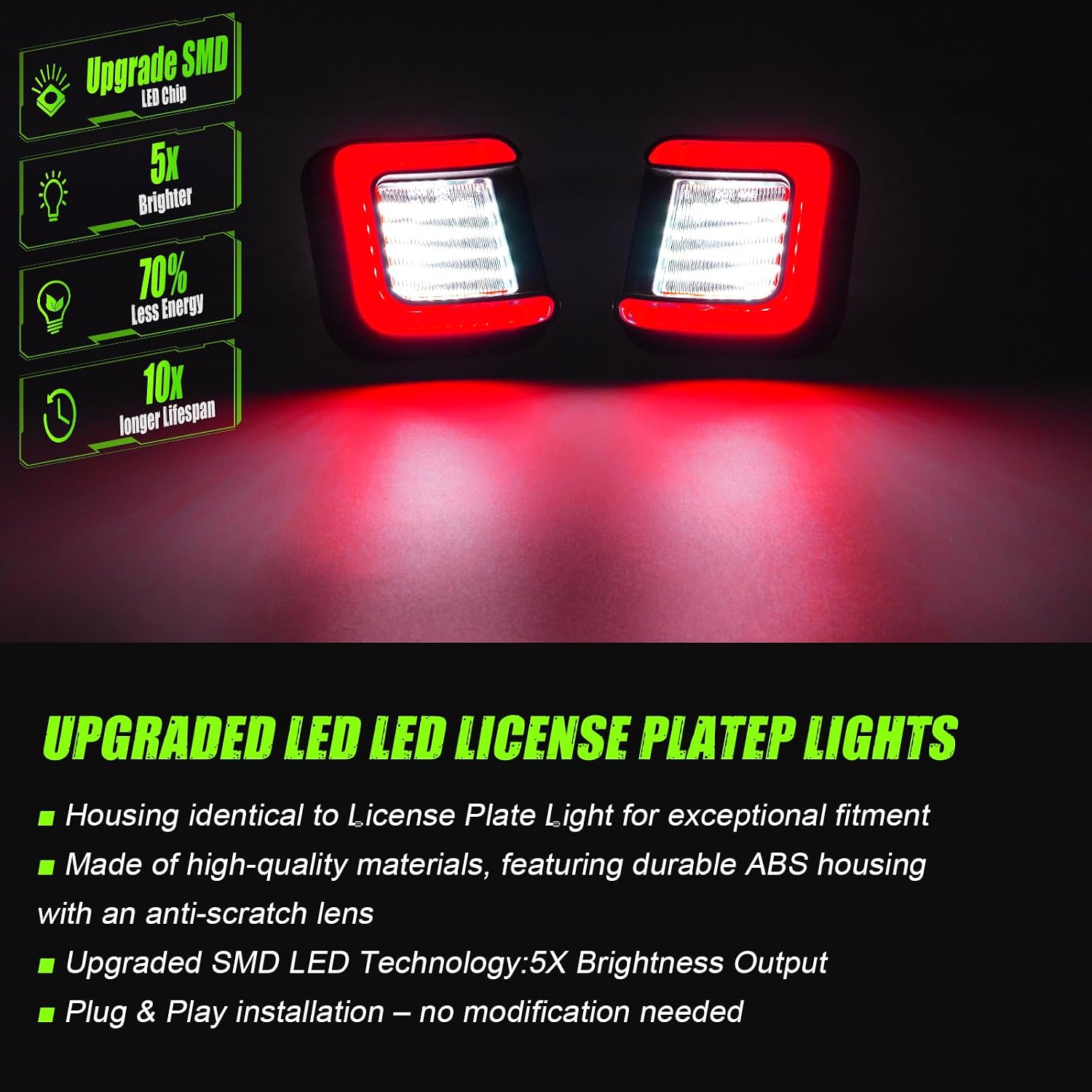 LED License Plate Lights Compatible with 2002-2018 RAM 1500, 2500, 3500 2019-2022 RAM 1500 Classic Pickups | 6000K White LED Tag Lamps,Clear Lens 2-Pack