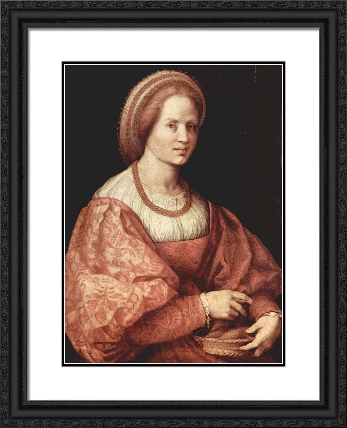 ArtDirect Pontormo, Jacopo 20x24 Black Ornate Framed Art Print with Double Matting Titled: Lady With Basket of Spindles