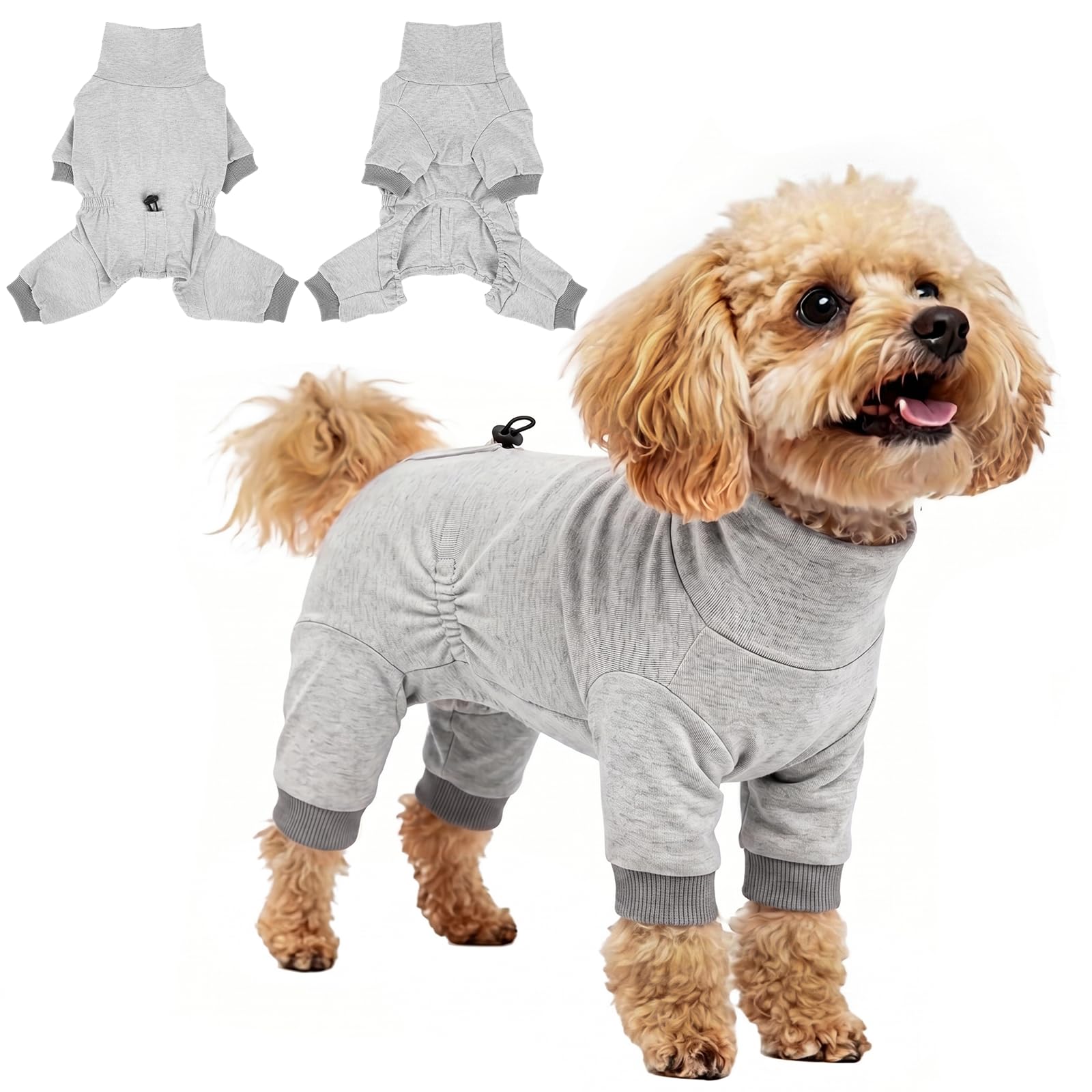 Dog Onesie - Lightweight Stretch Pyjamas for Small Medium Dogs, 4 Leg Dog Jumpsuit Indoor Clothes for Sleeping, Layering, Shedding Control & Mild Skin Protection, Heather Grey XL — image 1