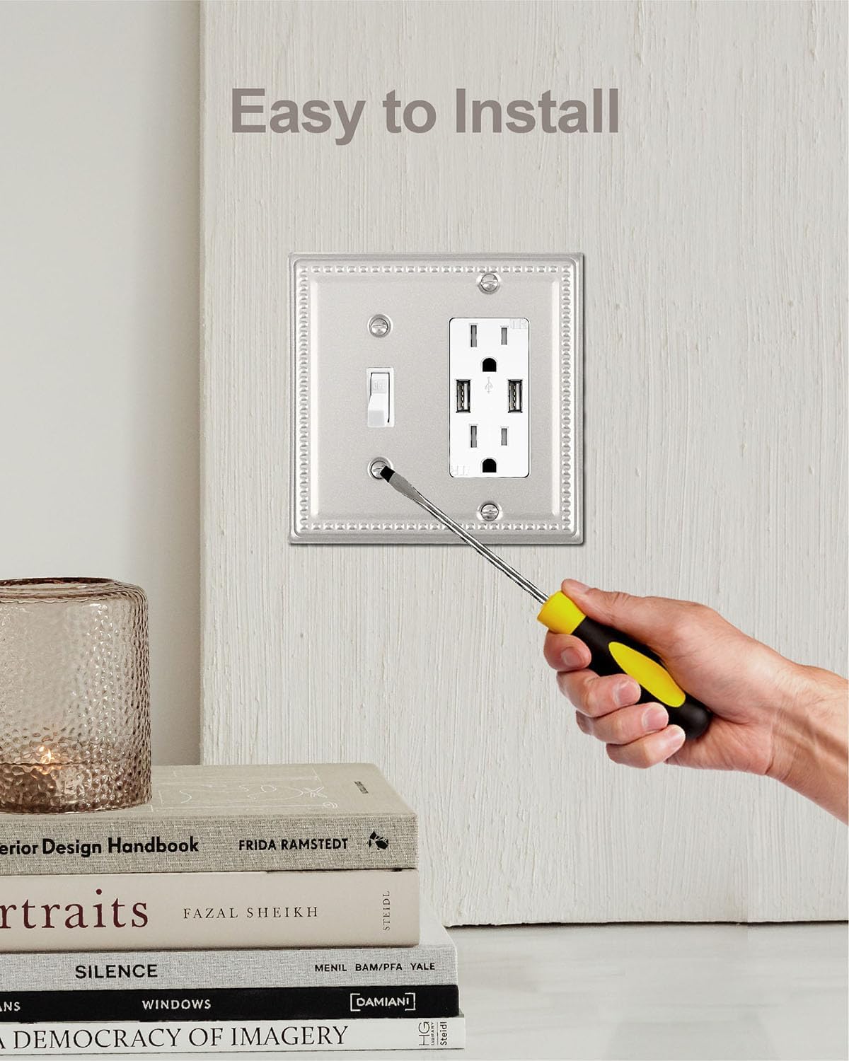 2-Pack Satin Nickel Combination Wall Plate, 1 Toggle/1 Decorator Switch Plates and Outlet Covers, Metal 2 Gang Receptacle Cover for GFCI Outlet, Light Switch, Midsize