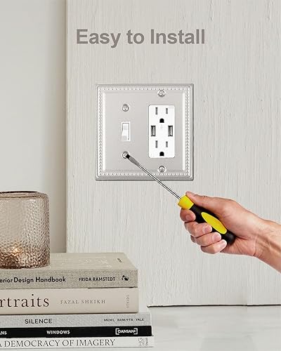 Miniatura 5 de ZILLSEA Paquete de 2 placas de pared combinadas de níquel satinado, 1 placa de interruptor dúplex de palanca1 y cubiertas de tomacorrientes, placa