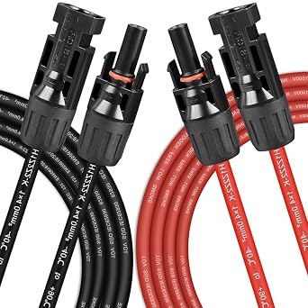 4mm  Solar Panel Extension Cable 5M/16FT, Solar Cable Extensions Wire , Solarpanel Connector Cables Waterproof IP68 with Female and Male Connectors Panels Connectors Cables Wires Adapter Red + Black