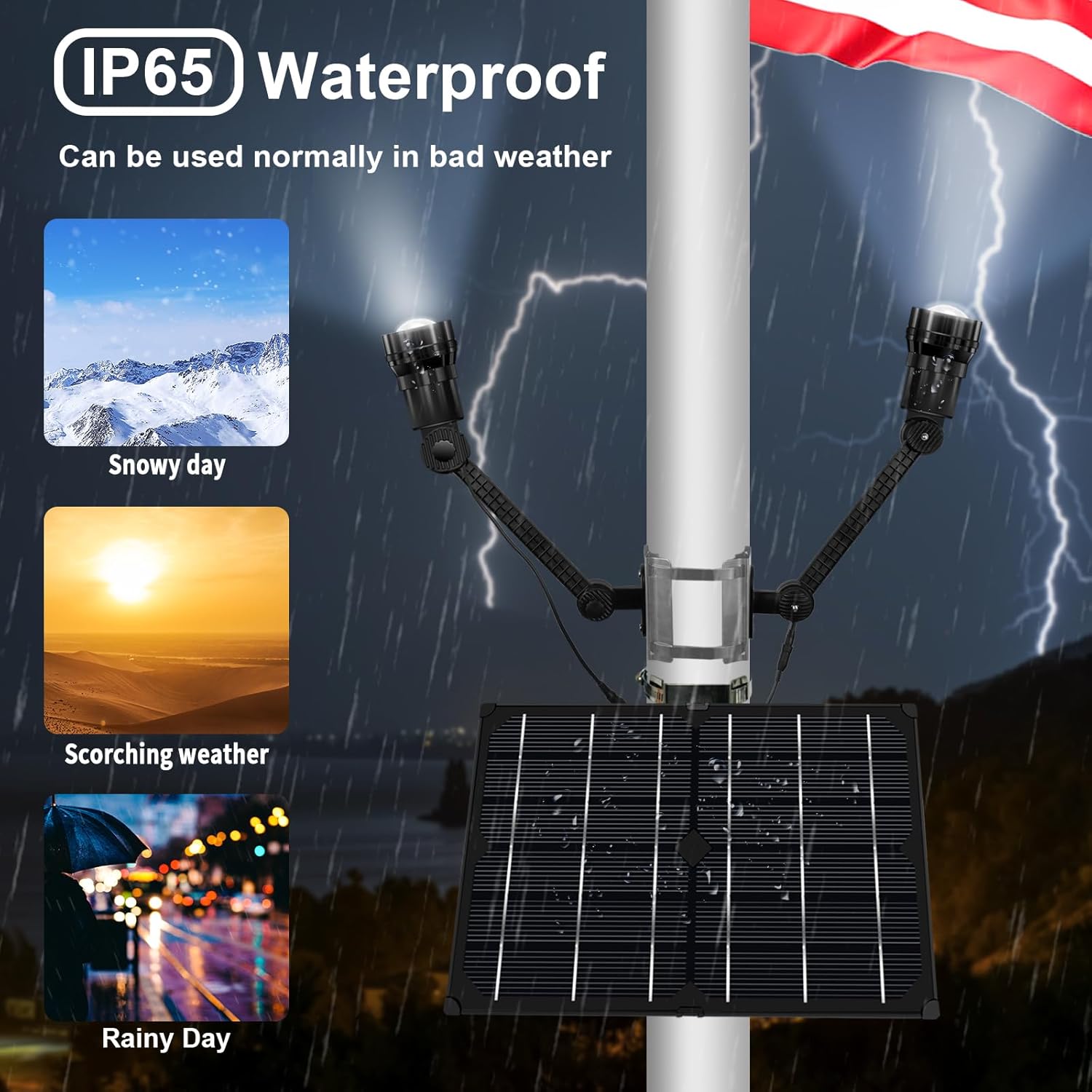 Flag Pole Solar Light 2999lums Zoomable Solar Flag Light fit 15 to 40 Ft Flag Poles,12000Mah America Flag Light Outdoor Dusk to Dawn