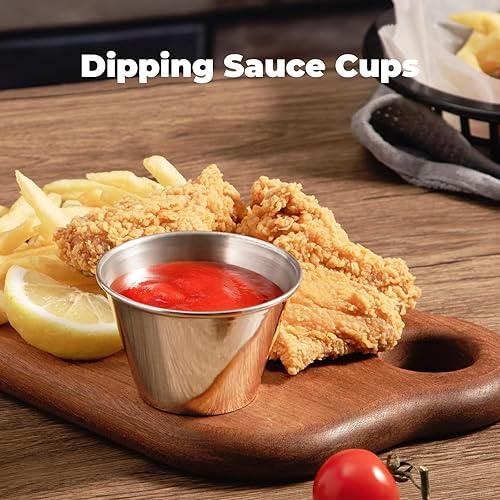 Miniatura 18 de Fit Meal Prep Paquete de 120 tazas de salsa de acero inoxidable de 1.5 onzas, moldes de metal reutilizables, cuencos de condimentos de grado