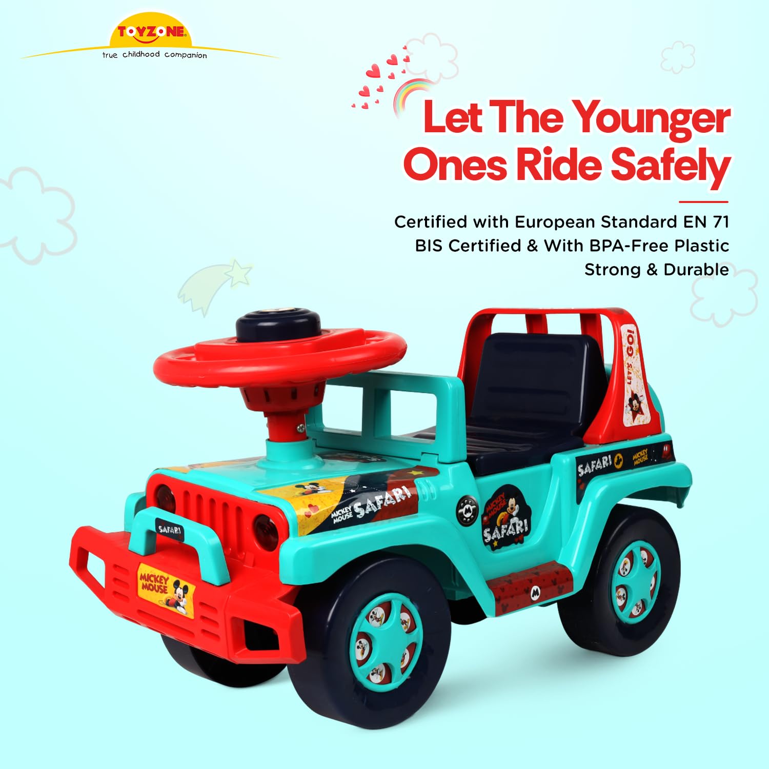 Toyzone Ride On | Baby Car | Kids Car | Toy Car| Push Car| Swing Car| Ride on Car with Music & Horn (Mickey Mouse Safari)