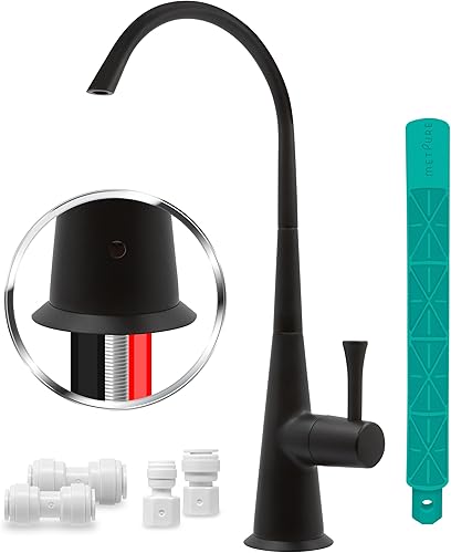 Metpure Airgap - Grifo RO de latón de 3 puertos para sistemas de agua potable de ósmosis inversa. Cuenta con tubos de drenaje preinstalados, diseño