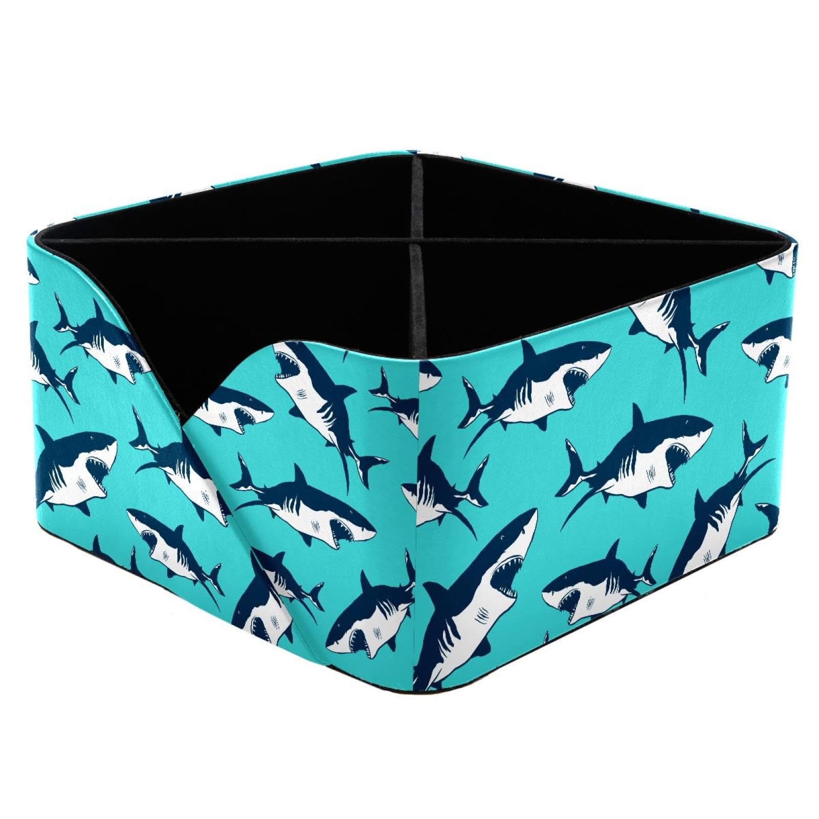 KengjuTesu Shark Sea Wild Life Pattern Desktop Organizer Pen Holder, Rectangular Pencil Cup for Office, Study and Makeup Stations