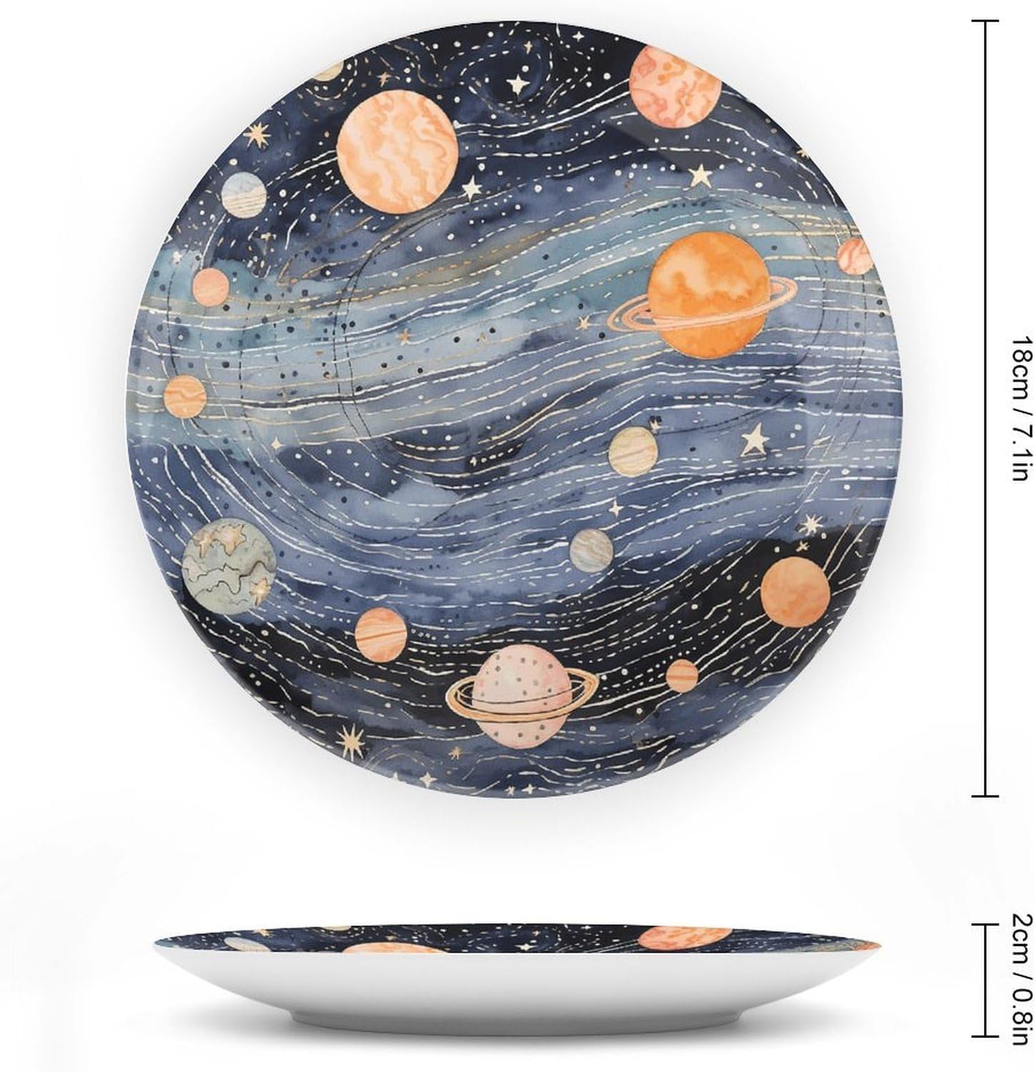 Space Themed Art Ceramic Plate 10inch Decorative Bone China Wall Hanging Ornament Plates Bohemian Style Dinner Plate with Display Stand Cabinet Display Plates for Home Art Decor