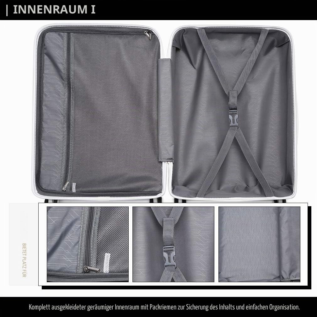KONO Zwillingsrollen Reisekoffer TSA-Schloß 65cm Trolley Koffer Polypropylen Hartschale Rollkoffer mit YKK Reißverschluss (Weiß, L/66L)