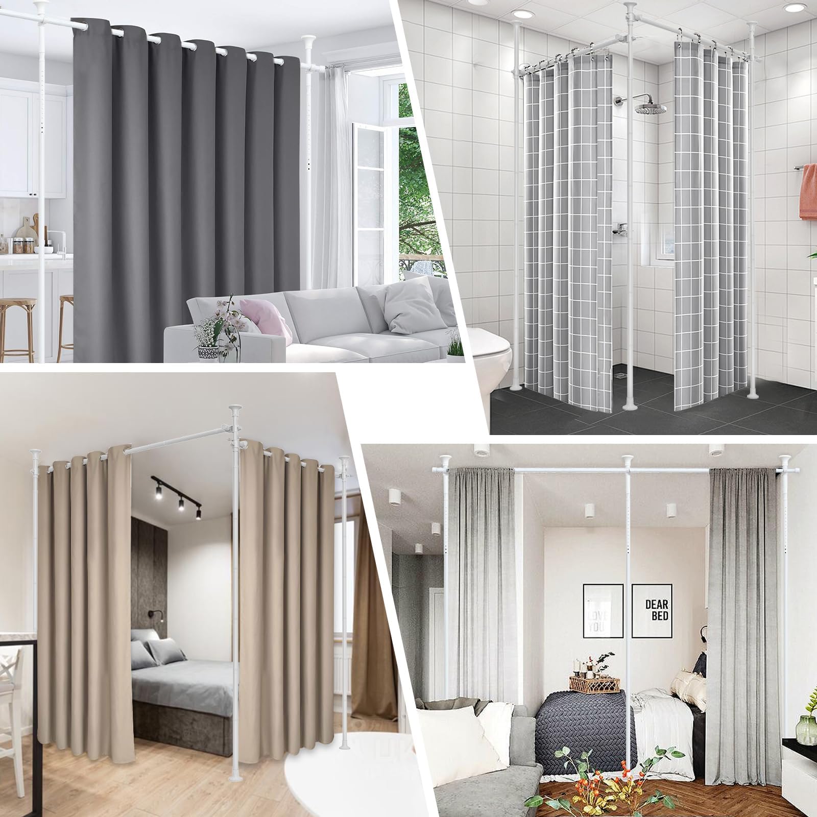 Meall Tringle à rideaux sans perçage pour salon, chambre à coucher ou bureau, 121 à 304 cm (L), 71 à 289 cm (l)